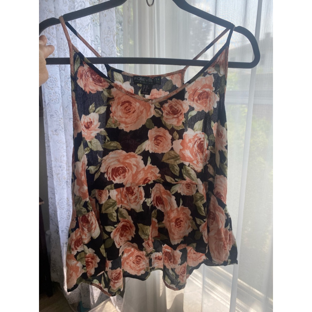 Forever 21 Plus cami tank black peach floral 0X